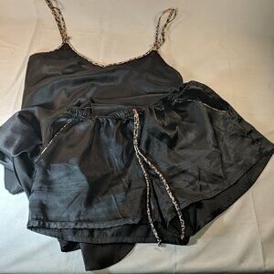 Black Cheetah Print Night gown with matching shorts set Women SM s Medium